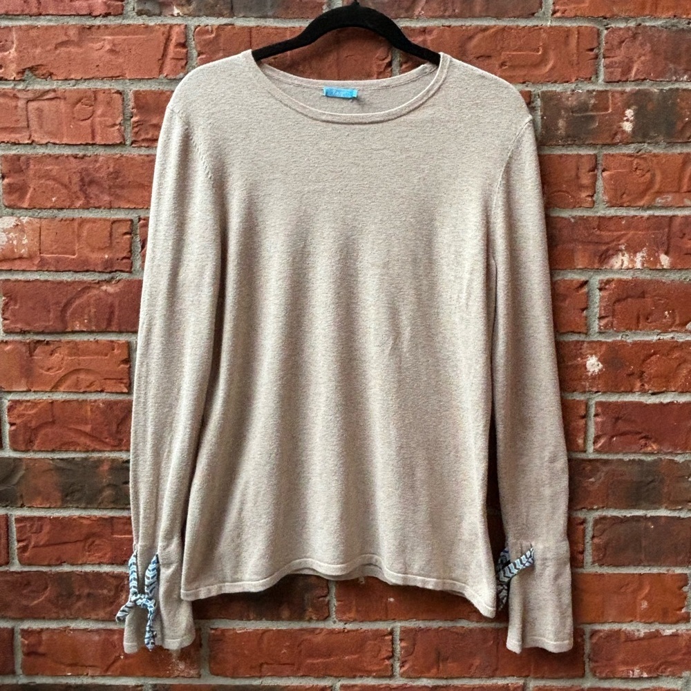 J. McLaughlin Womens Medium Nuetral  Bow Tie Long Sleeve Top Minimalist Earthy